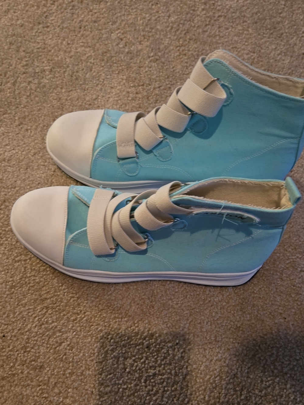 Aqua High-Top Canvas Sneakers with Cream Elastic Straps